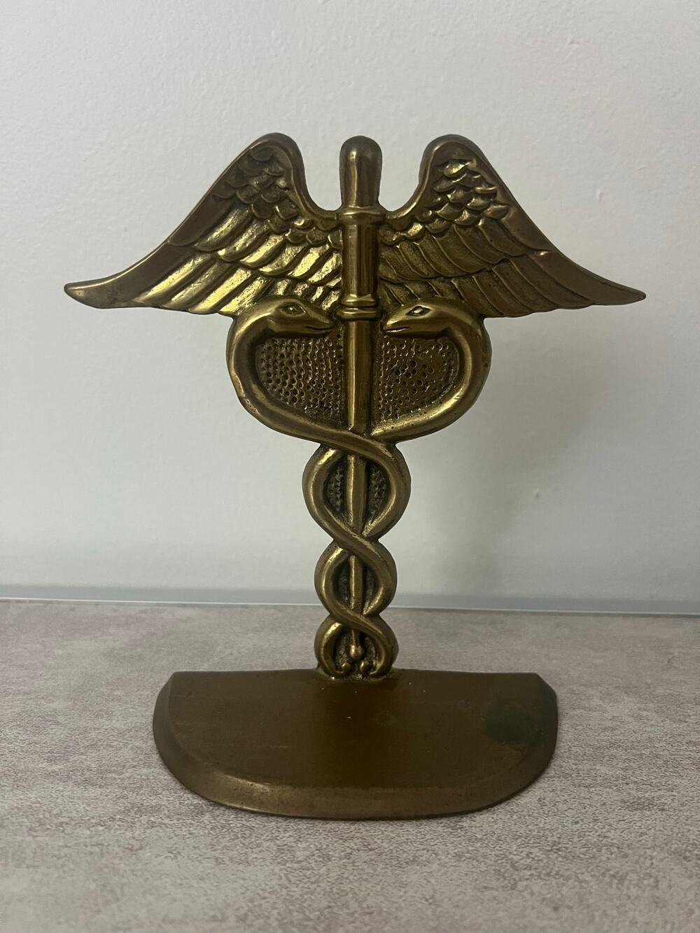 Vintage Solid Brass Medical Profession Doctor Caduceus Medical Symbol 6"